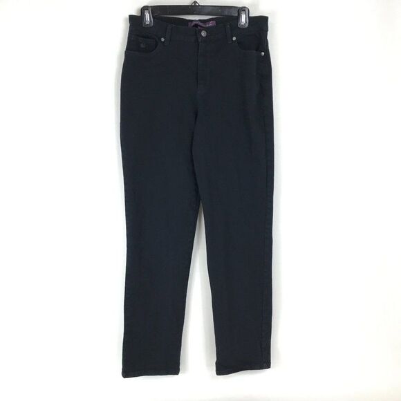 Gloria Vanderbilt Amanda Straight Leg Jeans Missy Size 8 Black Stretch Denim - Picture 1 of 12